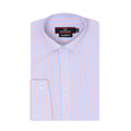 A folded Hitman Slim Fit dress shirt with vertical light pink and white stripes, shown on a plain white background.
