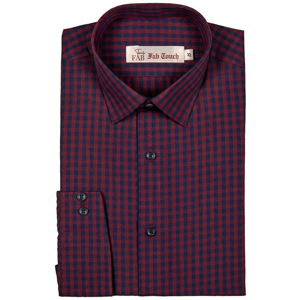Fab Touch Men's Maroon & Navy Checked Shirt – Slim Fit | Full Sleeves
